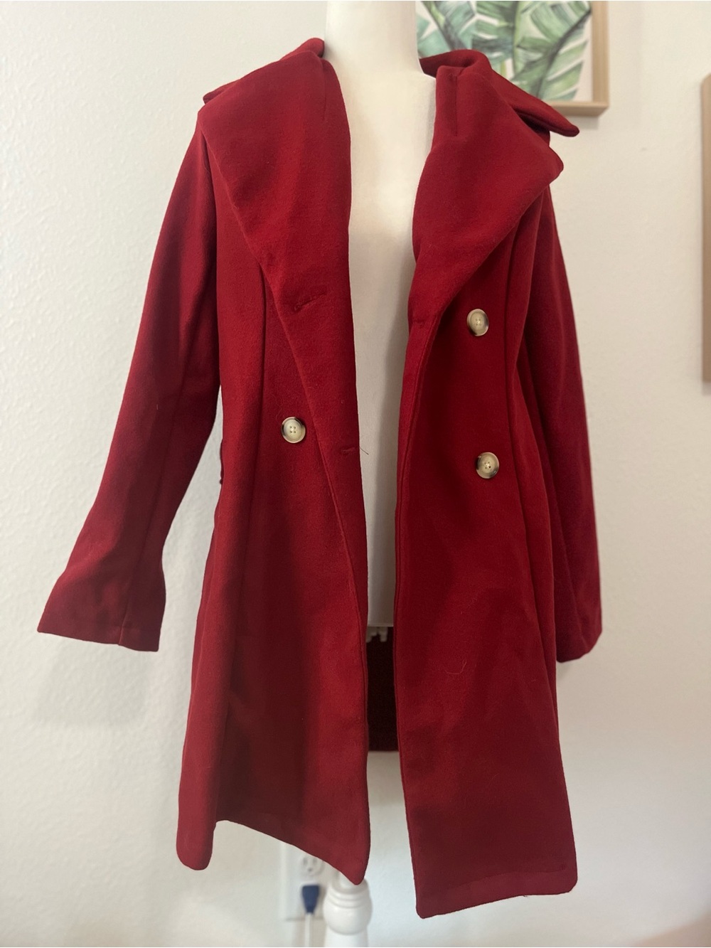 Burgundy Double Breasted Lapel Neck